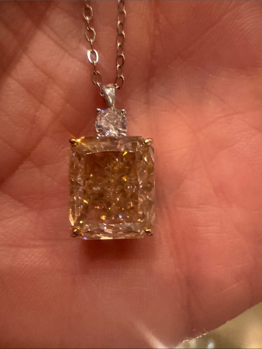 Simulated Pink Diamond CZ Sterling Silver Necklace - Picture 8 of 10